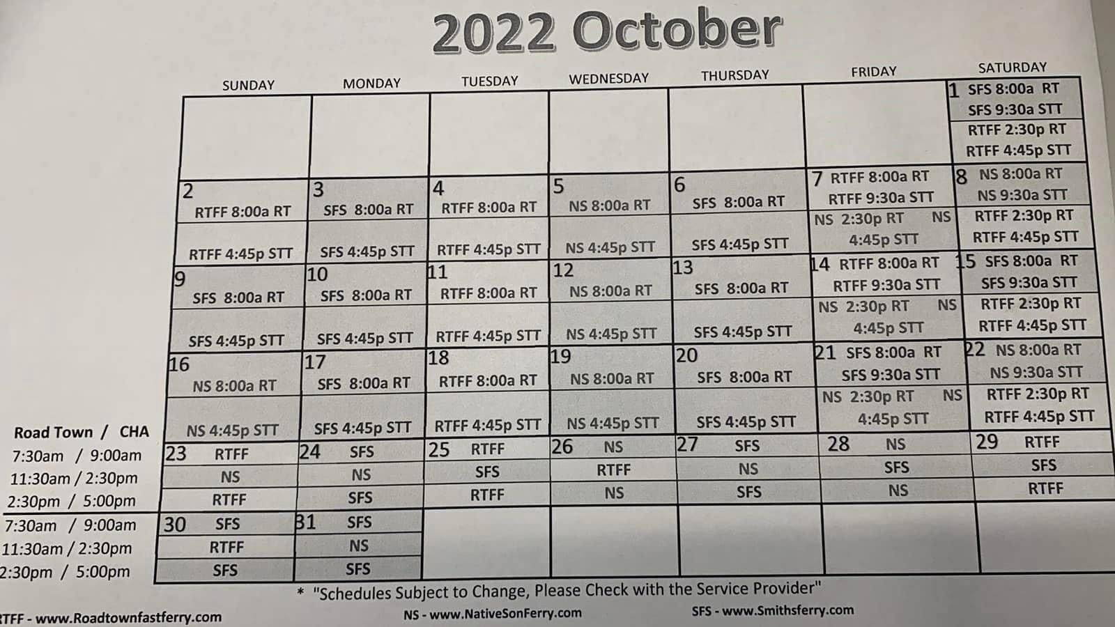 Attached picture October Ferry Schedule - Revised.jpg